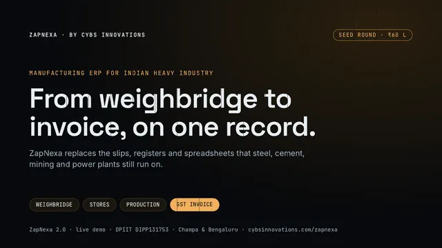 Cover of the ZapNexa investor deck